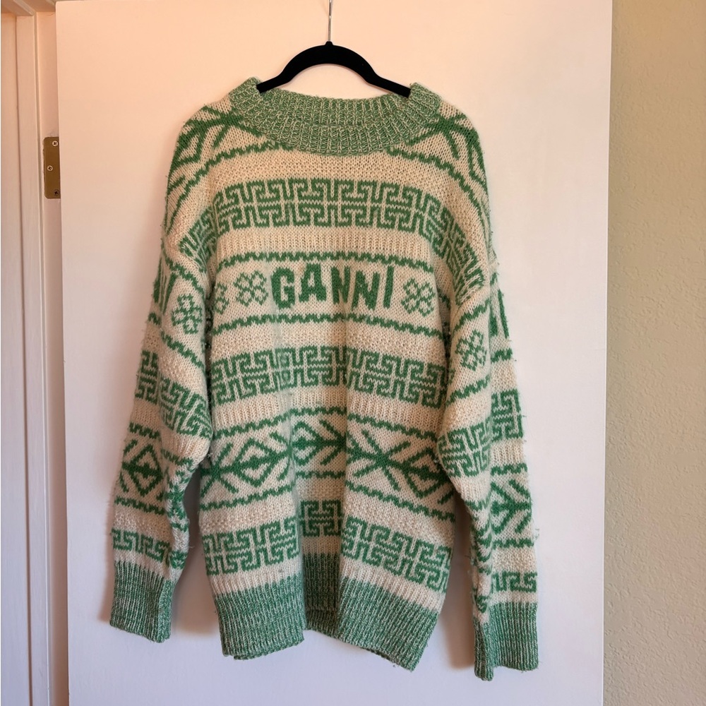 Ganni Mint and Cream Knit Sweater
